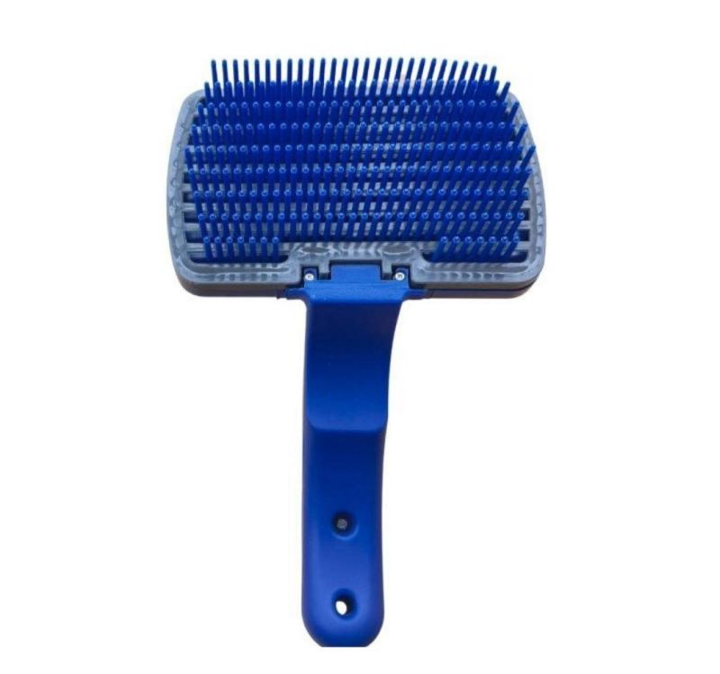Wholesale Pet Blue Manual Hair Removal Plastic Brush Comb Rake for Medium Large Dogs Push Hair Pet Needle Comb Handle Grooming