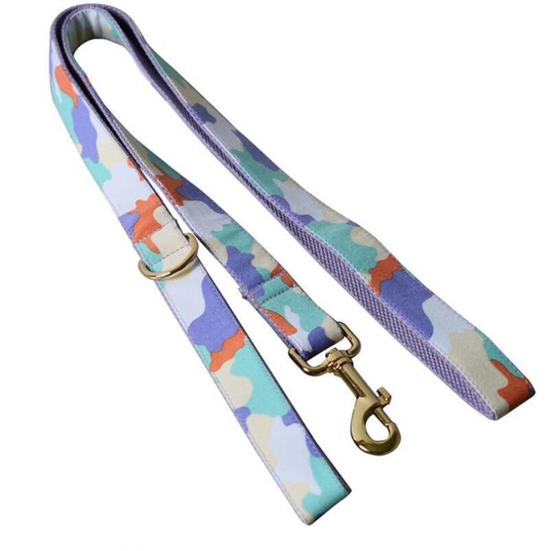 Purple Camo Poly Cotton Fabric Dog Leash Collar