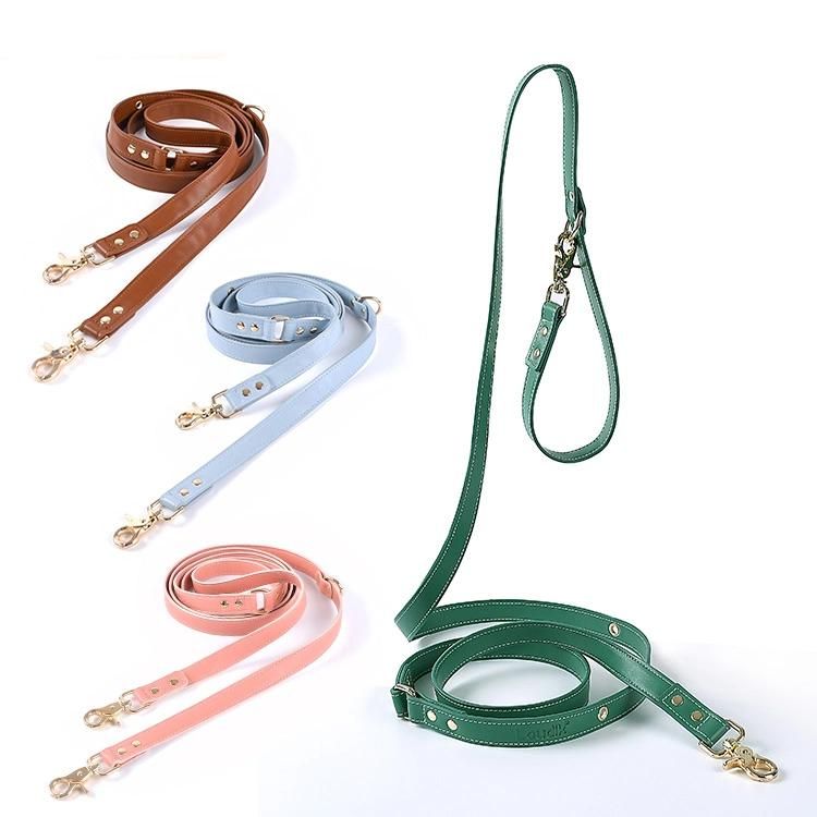 Hands Free Multifunctional Vegan Leather Pet Leads Made Two Metal Hooks Double Side Handle Dog Leash