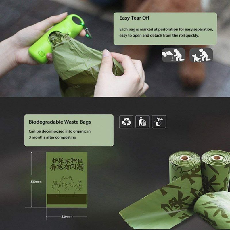 Dog Poop Bag Dispenser with Biodegradable Waste Bags and LED Light