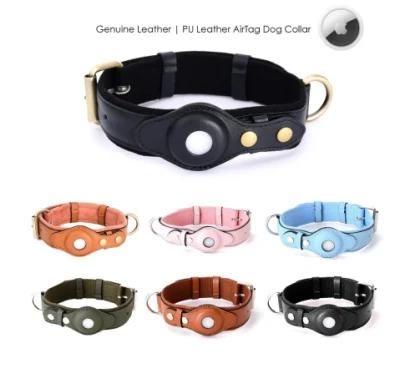 Airtag Dog Collar Genuine Leather/Vegan Leather Dog Collar Adjustable