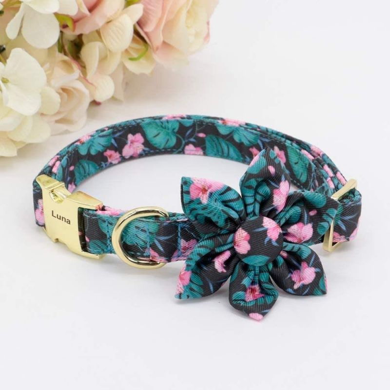 Custom Floral Pattern Engraved Pet Collars