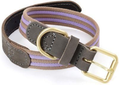 Genuine Leather Belt Collar Canvas Dog Collar