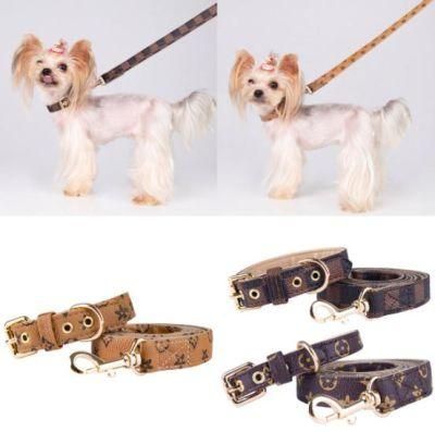 Fashion Pet Accessories Luxury Leather Dog Collars, PU Classic Printing Designer Dog Collar Leash