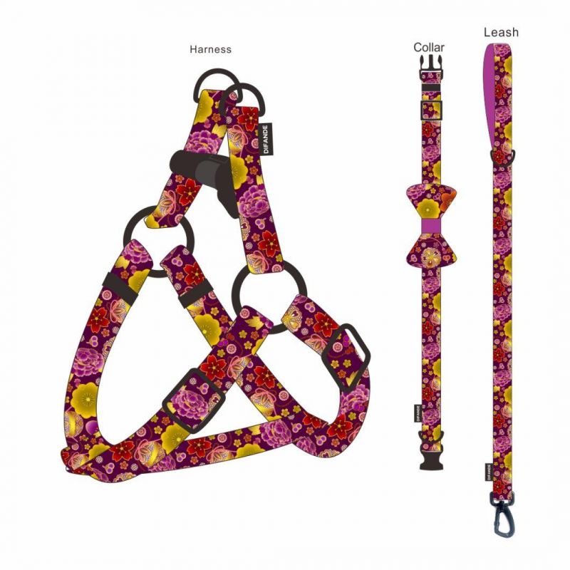 Wholesale Custom Logo PVC Dog Harness Leash Collar Sublimation Patterns Dog Leash Collar and Harness Set Dog Harness and Leash
