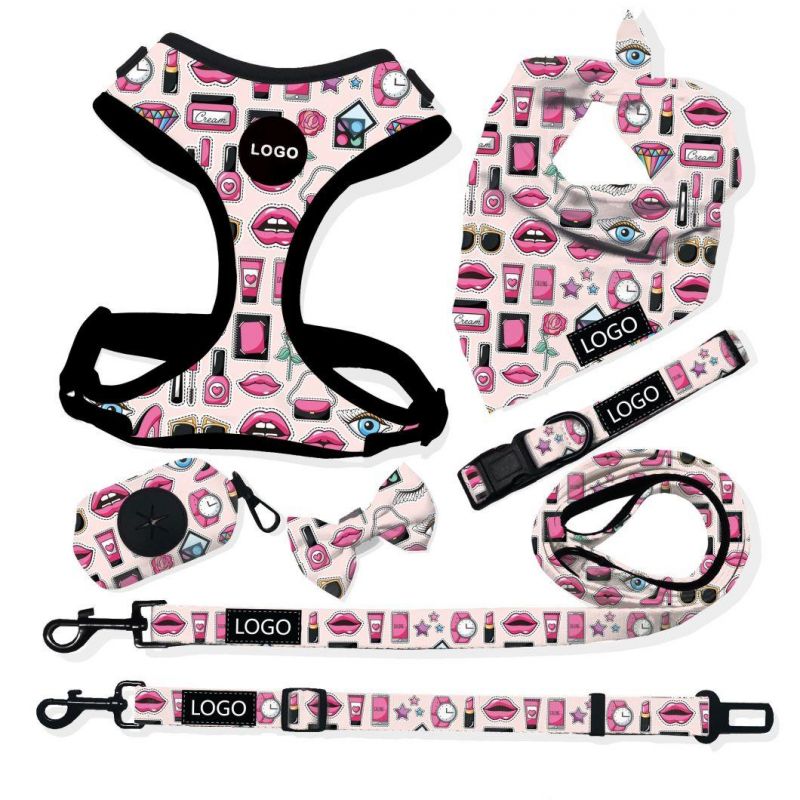 Wholesale Dog Harness Custom Lipstick and Cosmetics Sublimation Printing Valentine′ S Day Dog Leash Collar