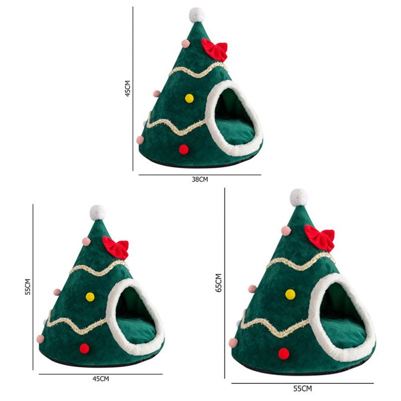 Christmas Tree Shape Dog Cat Bed House Home Warm Sleeping Bed Half Closed Bed