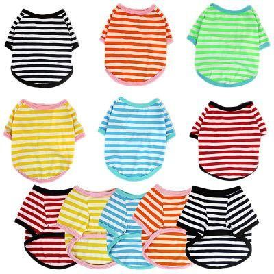 Wholesale Cotton Summer Round Collar Stripe Printed Cool Breathable Dog T Shirt