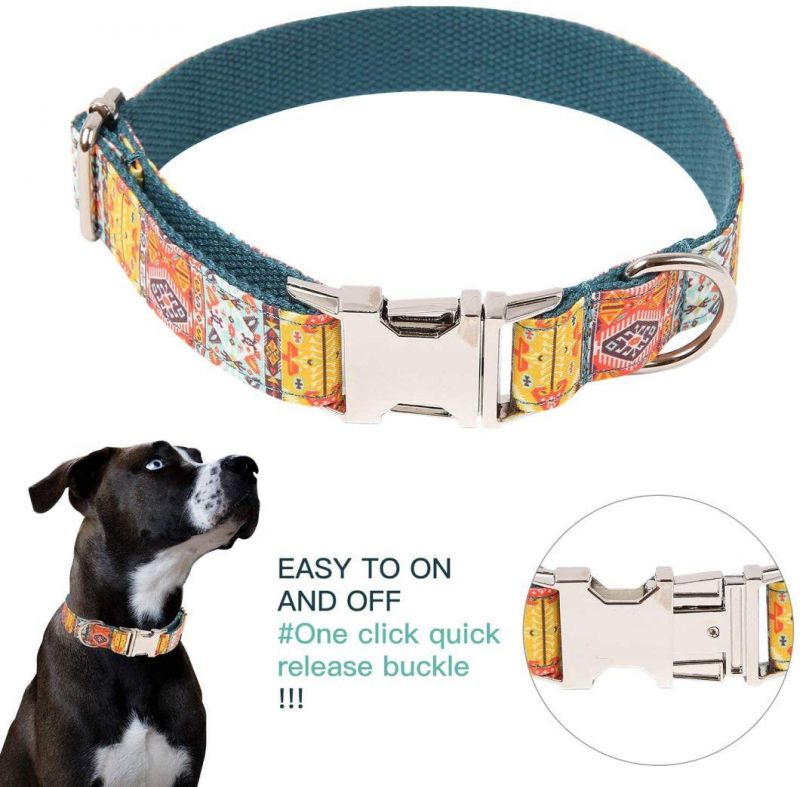 Unique Style Flower Print Adjustable Soft Dog Western Collars Martingale Heavy Duty Nylon Dog Collar