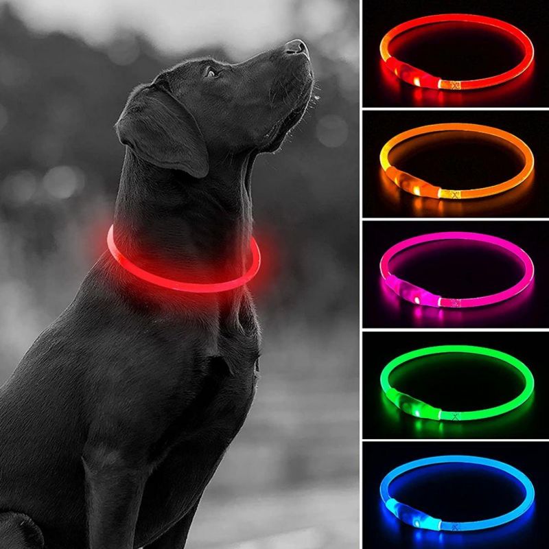 Spupps Blue/Red/Orange/Green/Pink Color USB Rechargeable and Water Resistant Cuttable LED Dog Collar/Glow in The Dark LED Pet Collar/TPU Light up Collars for S