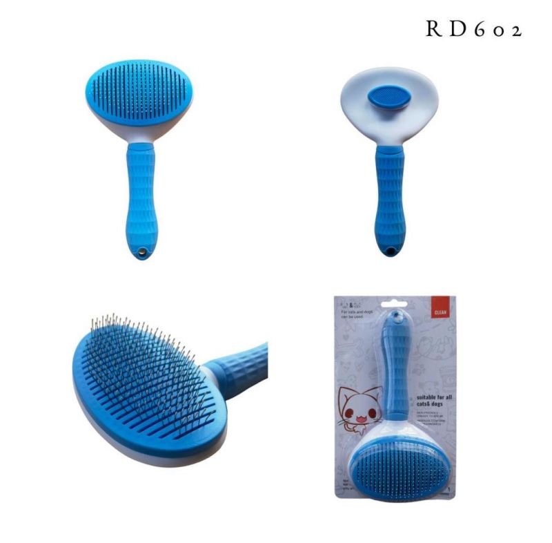 Oval Self-Cleaning Slicker Brush for Dogs and Cats Pet Grooming Dematting Brush Fine Needle-Blue-L