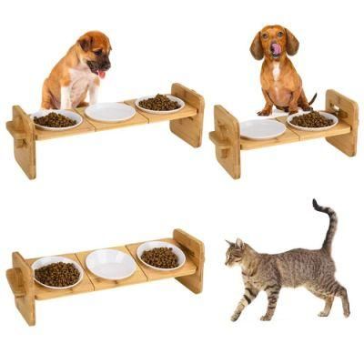 Custom Factory Wholesale Dog Cat Bowls Adjustable Heights Rustic Wood Elevated Dog or Cat Dishes Raised Pet Feeder