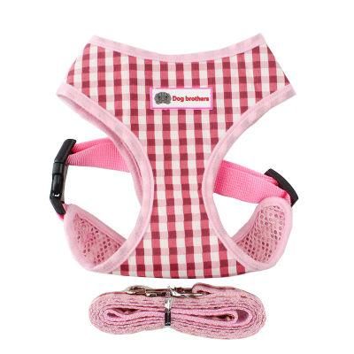 Summer Polyester Pet Harness Vest Breathable Soft Lattice Pet Harness with Leash Protect Vest