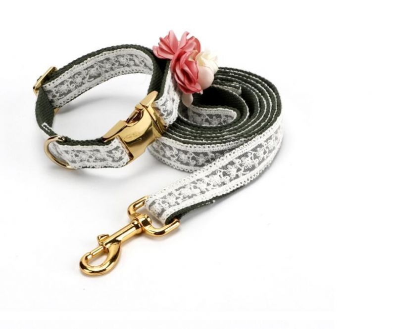 Custom Elegant Floral Dog Collar off Leash Set