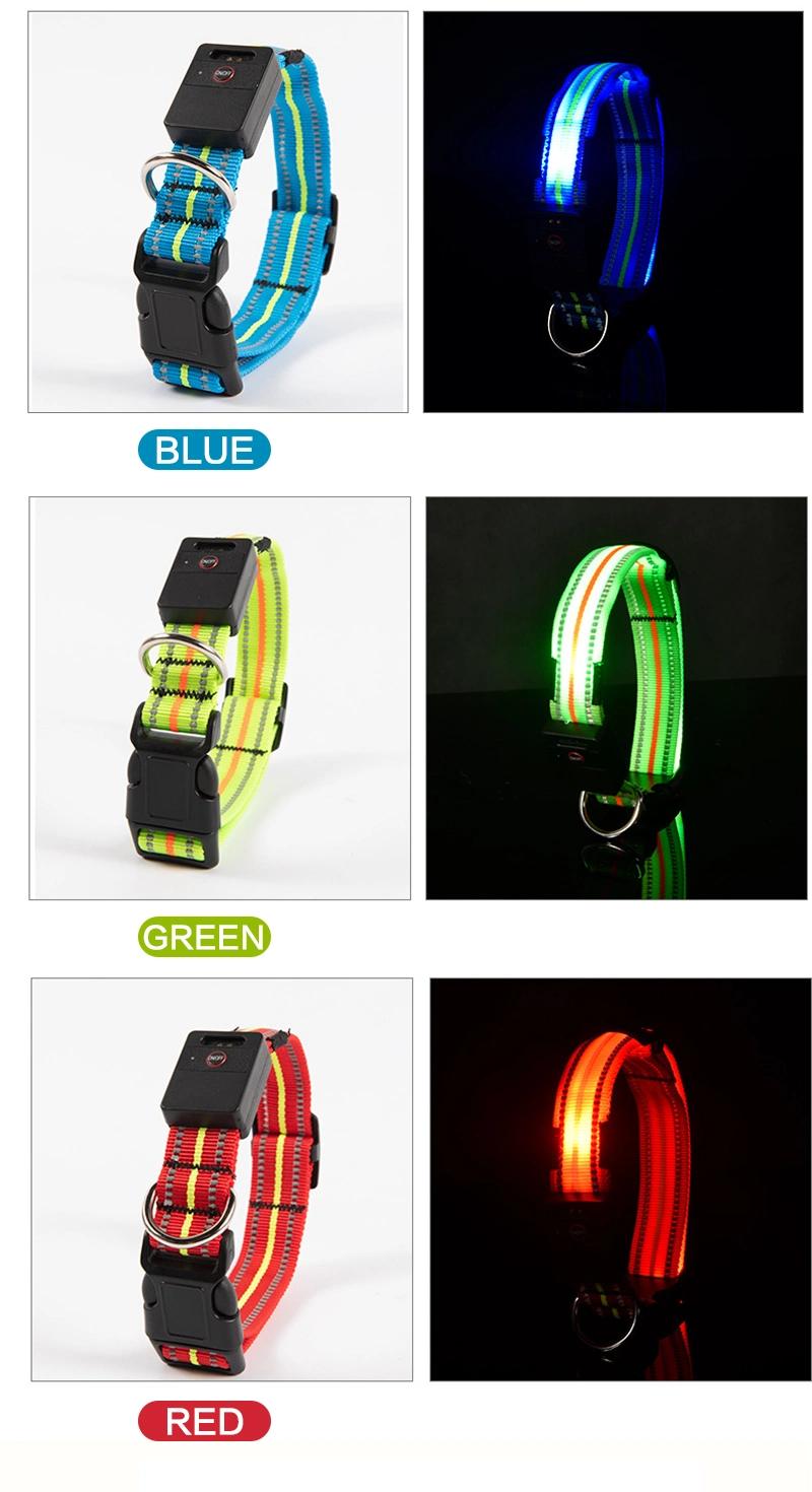 100% Waterproof Reflective Dog Collar Nylon Glowing Collar for Dogs