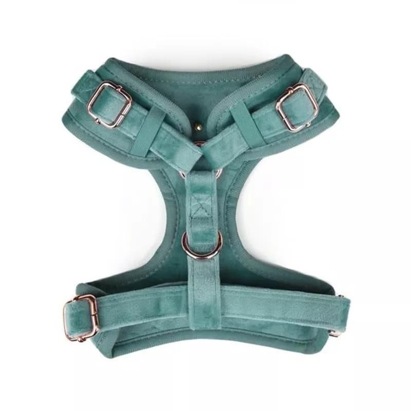 Newest Velvet Dog Harness Set Luxury Metal Buckle W/ Matching Dog Collar Lead and Poop Bag Holder Dog Harness