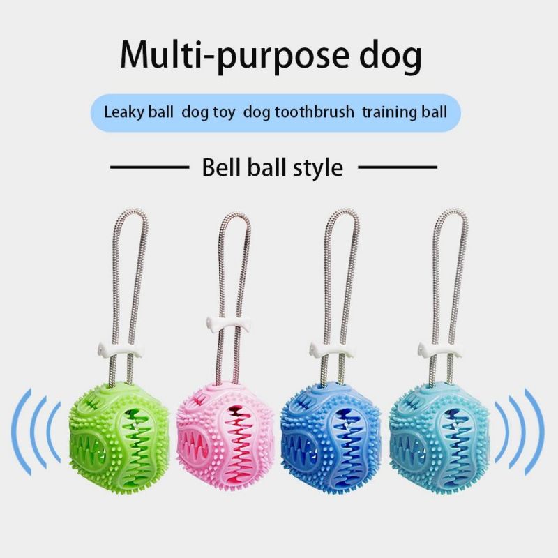 Pet Soft TPR Chewing Toy Ball Durable Biting Bell Ball Teeth Cleaning Food Leakage Ball