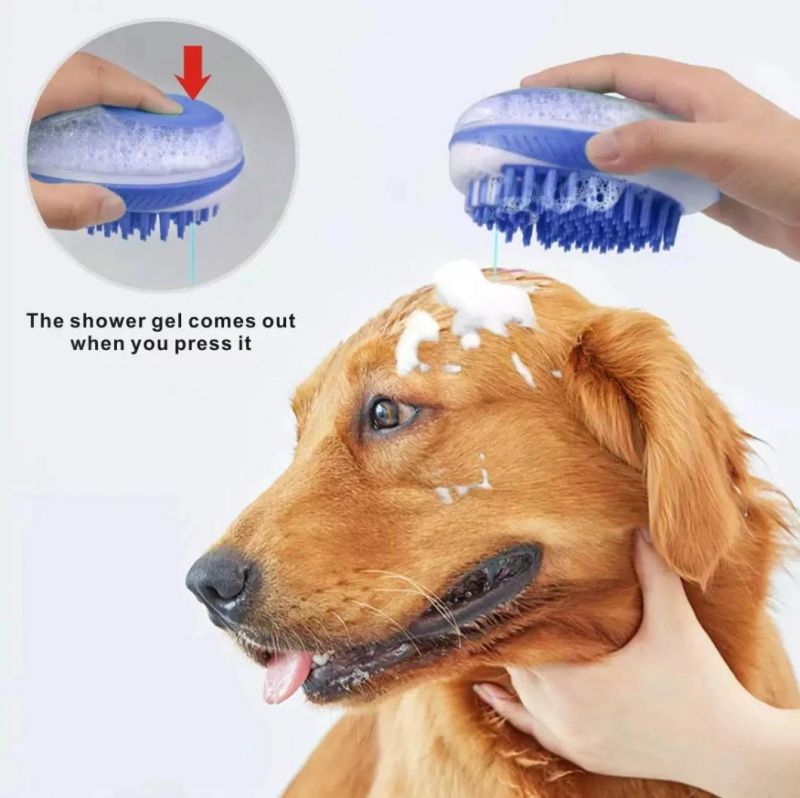 2 in 1 Dog Bath Massage Shampoo Dispenser Dog Grooming Shower Brush for Cat Pet Remove Loose Fur