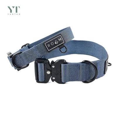 Heavy Duty Dog Training Working Dogs Large Breed Pets Navy Blue Nylon Tactical Collar for Dogs