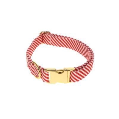 Red and White Striped Collar with Metal Lock British Style
