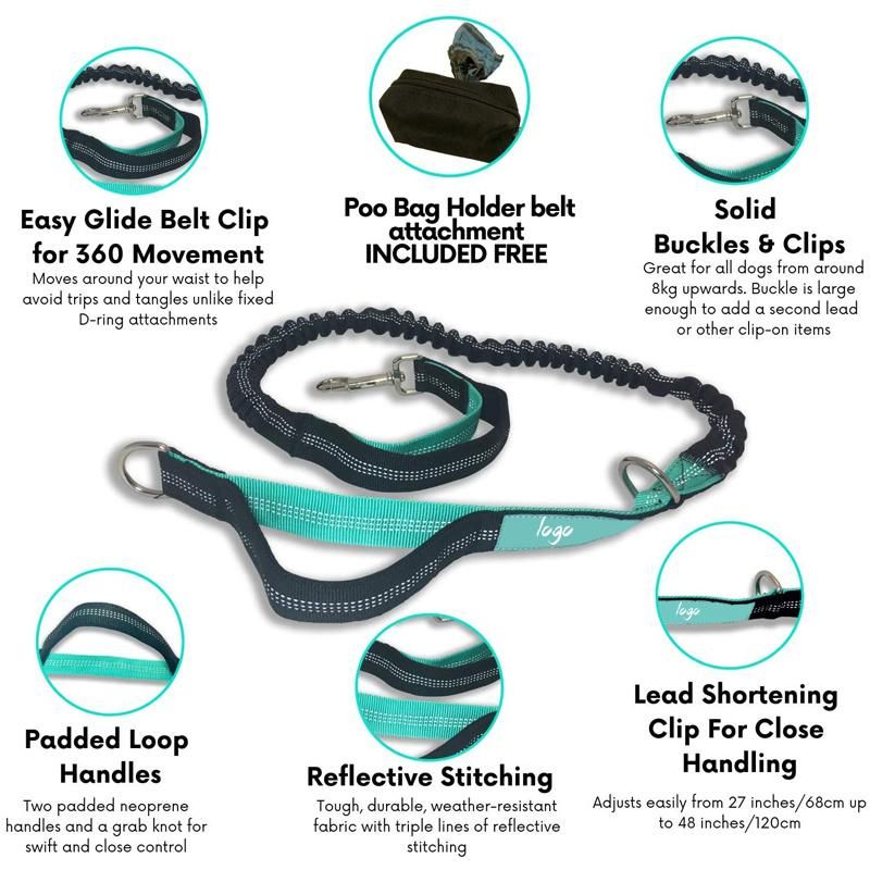 Reflective Bungee Handsfree Dog Leash with Adjustable Waist Belt