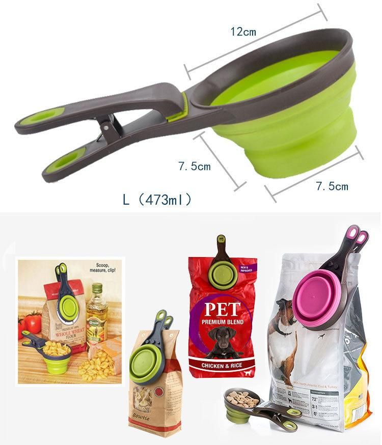 Portable PP+TPE Silicone Green Red 2 in 1 Folding Pet Food Spoon Bowl