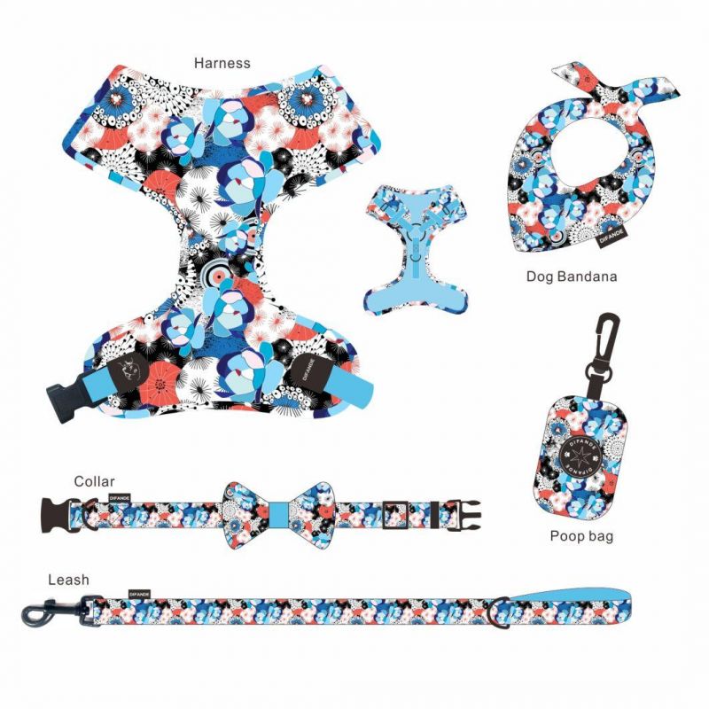 High Quality Comfort Mesh 2 in 1 Reversible Dog Harness with Matching Dog Collar Leash Set