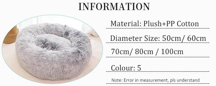 Multiple Colors Comfortable Soft Plush Round Anti-Slip Faux Fur Fluffy Donut Pet Dog Cat Sleeping Cushion Bed