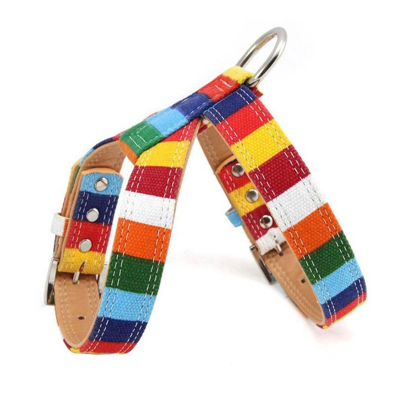 Custom Logo Wholesale Dog Products Rainbow Polyester Personalized Dog Collar Designer