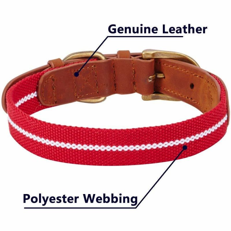 Red & White Color Leather & Polyester Pet Collar with The Comfortable Experience