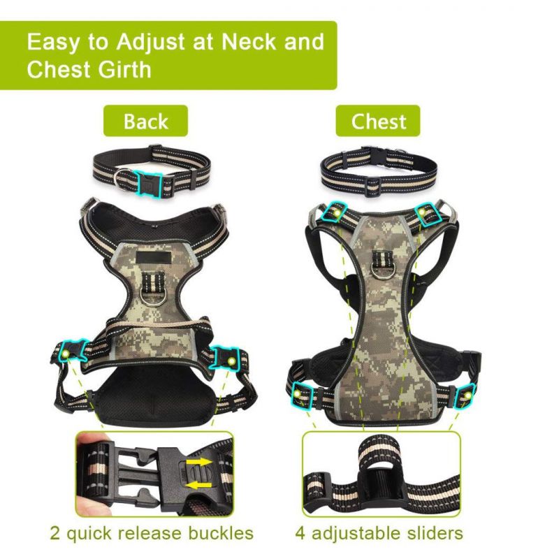Nylon Dog Harness Choke Free No Pul Easy Control Handle with Front / Back Leash Clips Dog Harness
