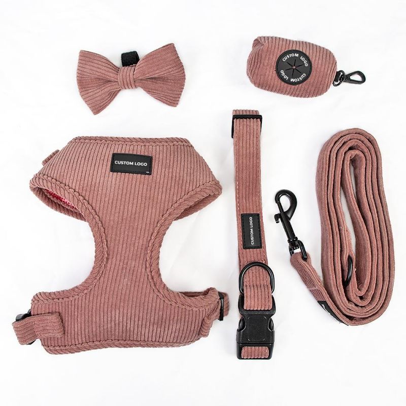 Soft Velvet Dog Harness Set Luxury Custom High Quality Adjustable Pet Collar and Leash Bandana Dog Poop Bag