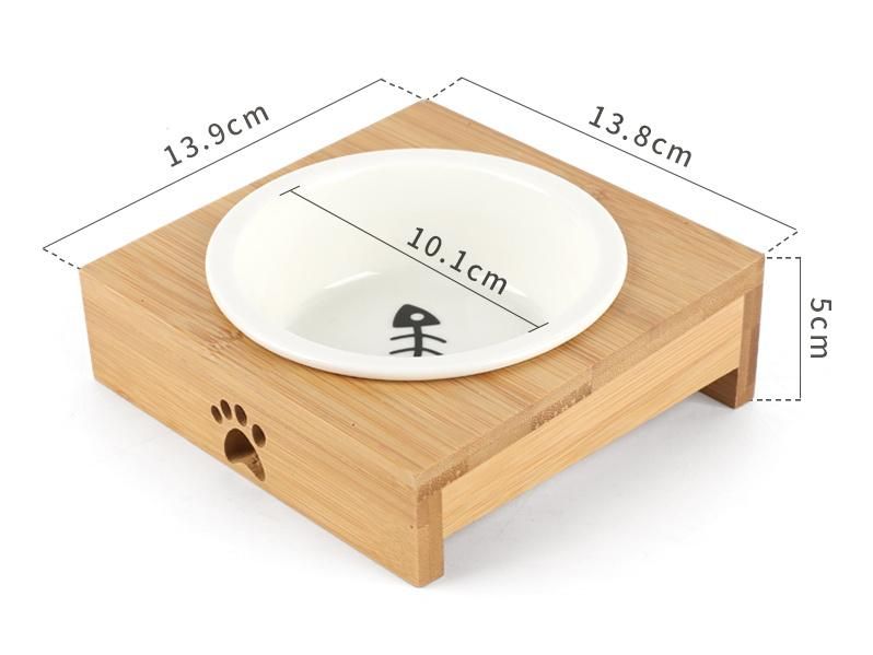 Wholesale Pet Feeder Wooden Ceramic Dog Bowls with Stand