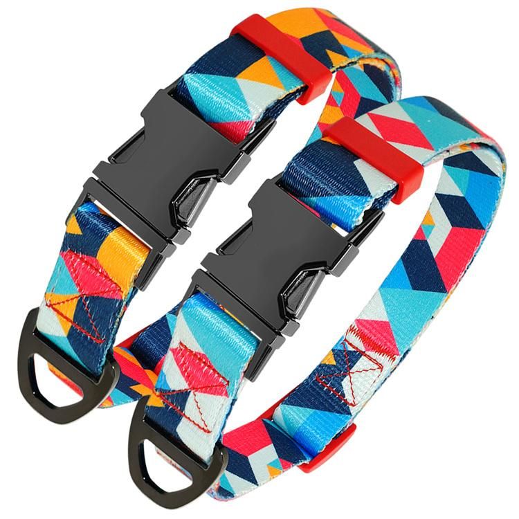 Wholesale Custom Pringtings Logo Adjustable Soft Metal Buckle Polyester Wedding Fabric Quick Release Pet Dog Collar