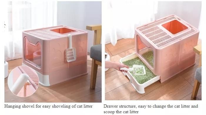 Factory Price Cute Foldable Fron-Lift Enclosed Cat Litter Box Cat Toilet for Cats