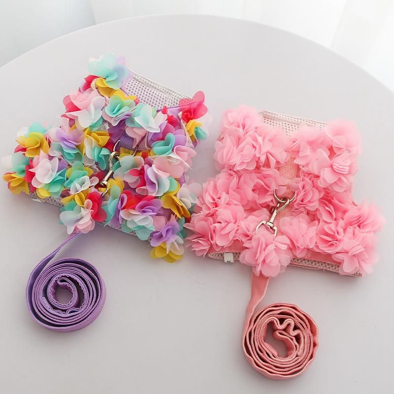 Flowers Pet Dog Harness Vest Leash Small Comfortable Mesh Harness