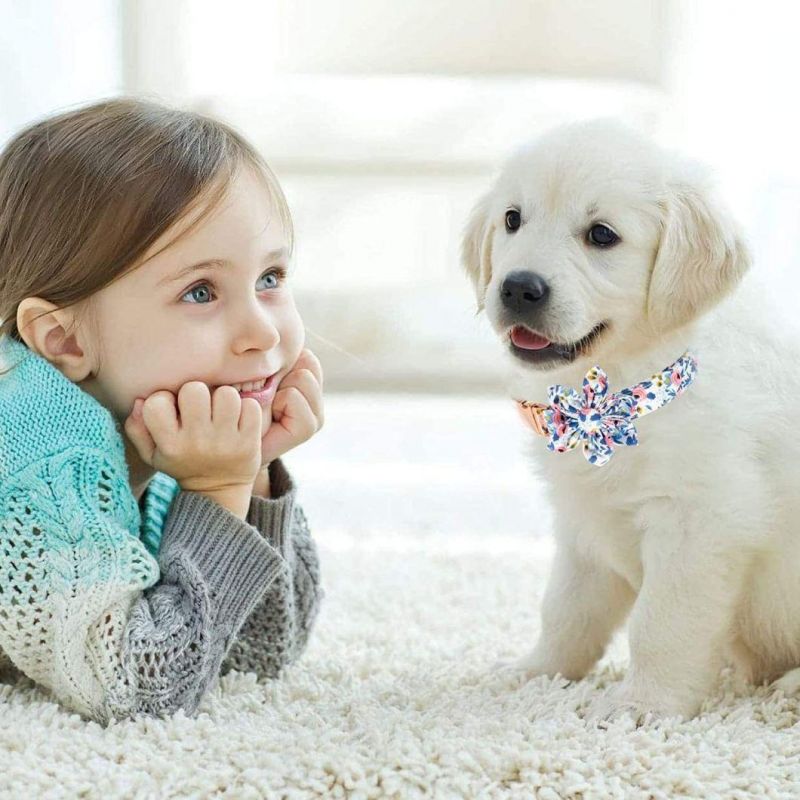 Floral Pattern Bowtie Pet Collar Soft Cotton Dog Collar