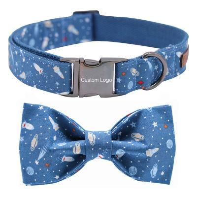 Custom Logo and Pattern Special Bow Tie Dog Collar Adjustable Printed Strong Durable Print Cotton Webbing Pet Bowknot Collars