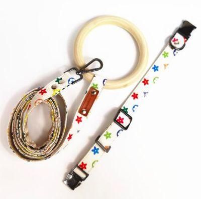 Round Becket Pet Collar Metal Buckle Dog Neck Collar White Sunflower Printed Pet Pulling Rope