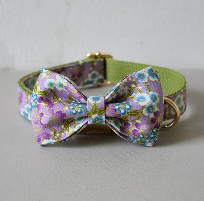 Japanese Style Floral Dog Bow Tie Dog Collar Leash
