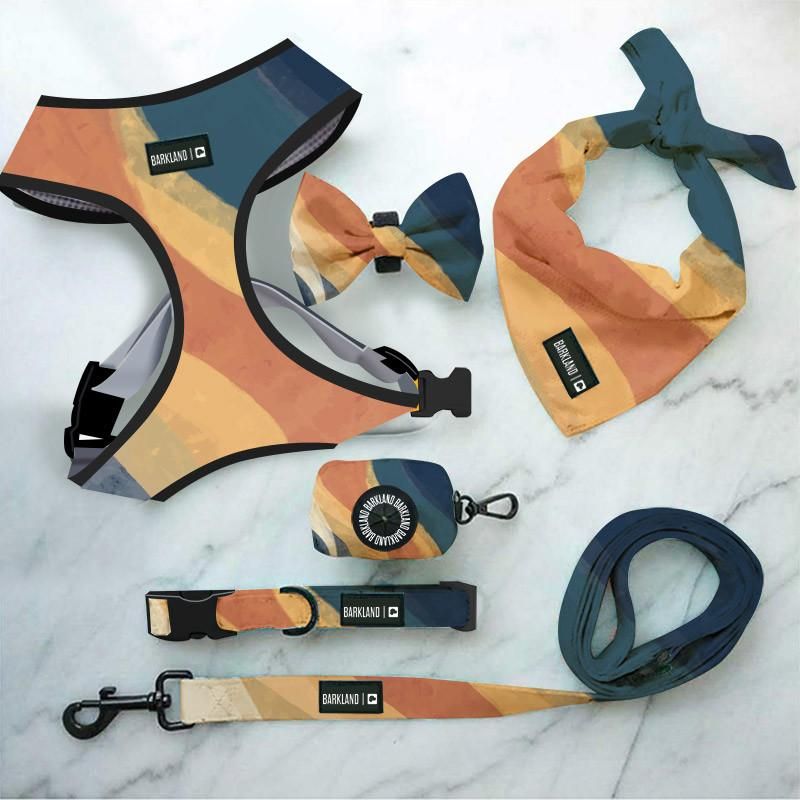 Pet Supplies Dog Harness and Leash Set Strap Plaid Fabric Dog Adjustable Neoprene Harness Leash and Collar Whole Set