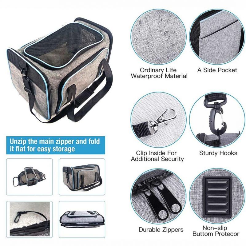 Airline Approved Soft-Sided Portable Luxury Expandable Easy Walk Washable Folding Pet Dog Travel Carrier Bag