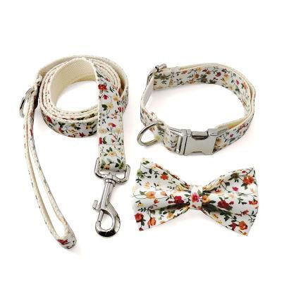 Wholesale Customized All Size Dog Luxury Pattern Dog Bow Tie Durable Fabric Webbing Leash Dog Collar