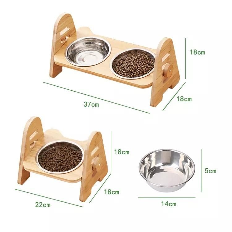 High Quality Adjustable Bamboo Elevated Dog Cat Food Bowl Pet Feeder