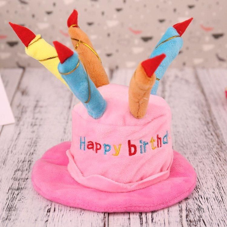 Funny Comfortable Happy Birthday Cake Shaped Dog Cap Plush Birthday Pet Hats