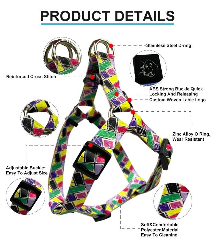 Reversible Custom Patter No Pull Dog Harness 2 in 1 Pet Collar Dog Leash and Harness