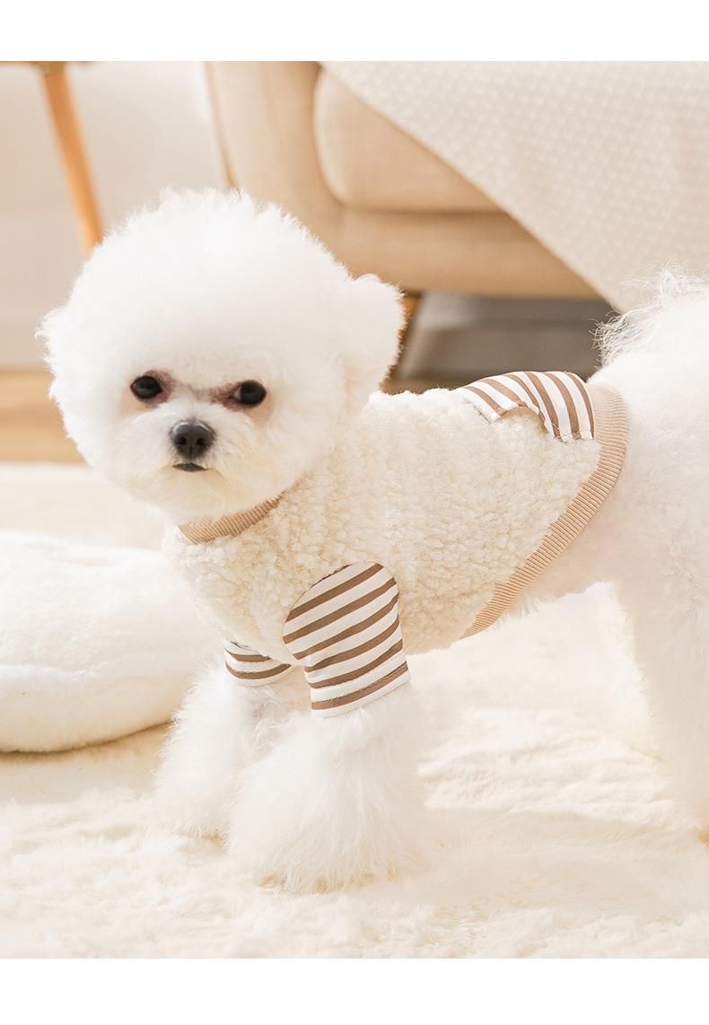 Autumn Winter Dog Striped Design Fleece Thin Velvet Cat Clothes Small Dog Clothes