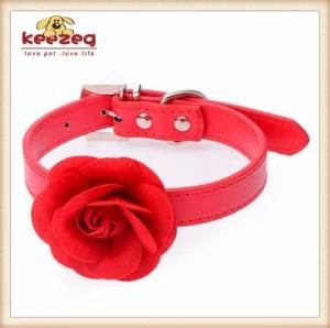 Five Colors Pet Leather Collar with Rose for Small Dog or Cats (KC0123)