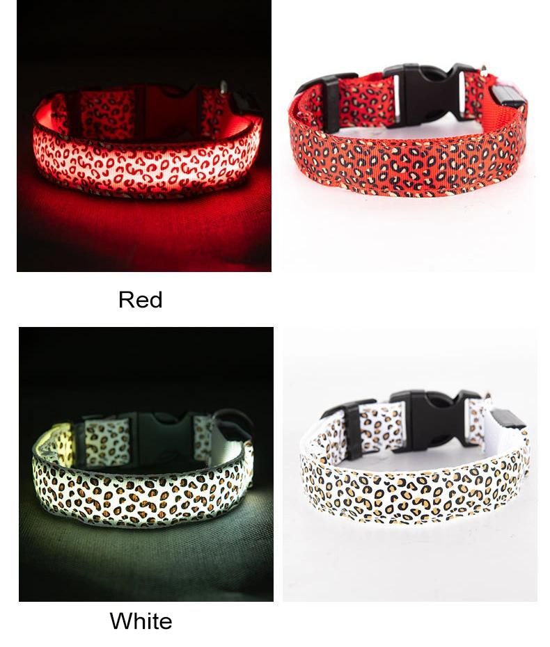 Amazon New Design Leopard Printed 8 Colors Rechargeable LED Shiny Dog Collar//