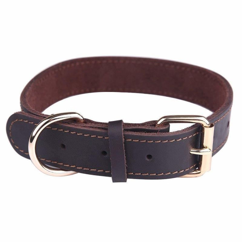 Leather Dog Collars/Military Grade Dog Training Collar for Small Medium Large Dogs/Soft and Durable Real Leather/Brown